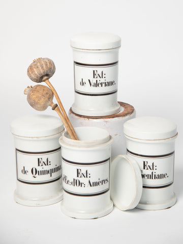 Collection of beautiful antique French apothecary lidded pots