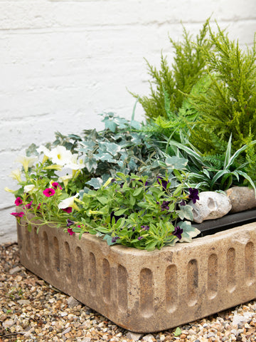 Large antique salt glazed shallow sink with fluted design