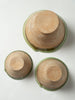Hungarian terracotta nesting bowls with pouring spouts with blue glaze