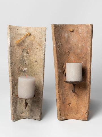 Handmade terracotta hip tile candle sconces