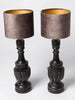 Beautiful Dutch wooden balustrade table lamps with velvet shades