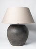 Beautiful Black Pottery jar lamp with natural linen shade