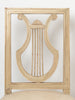 Pair antique French upholstered lyre back chairs with old paint