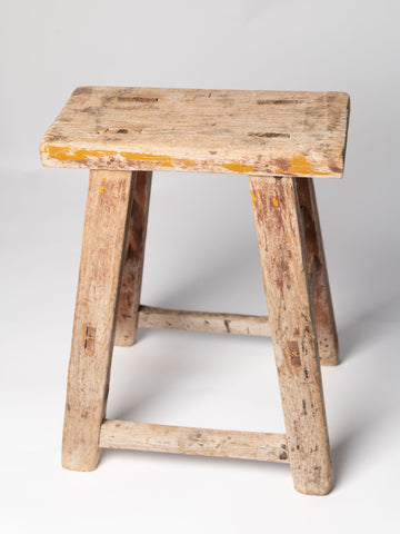 Rustic antique elm wooden stool