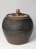 Beautiful black grey/beige pottery jar lamp with natural linen shade