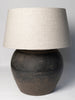Beautiful black grey/beige pottery jar lamp with natural linen shade