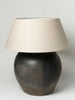 Large Black Grey Pottery Lamp with natural linen shade