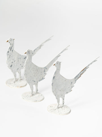 Handcrafted metal mini Pheasants on stand