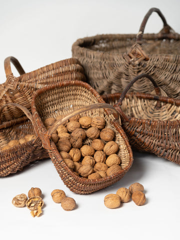 Collection Vintage French handwoven walnut baskets