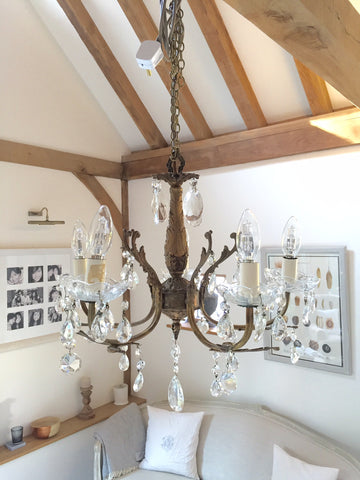 Pretty Vintage French Brass Chandelier - Decorative Antiques UK  - 1
