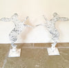 Gorgeous Pair Aged Metal Boxing Hares on Stands - Decorative Antiques UK - 1