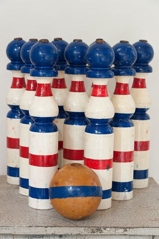 Set Vintage French Wooden Skittles with Ball - Decorative Antiques UK  - 1
