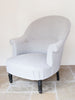 Antique French Fauteuil Crapaud/Tub Chair, newly reupholstered in Dove Grey Linen - Decorative Antiques UK - 1