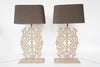 Beautiful Large Metal Balustrade Table Lamps with Grey Linen Shades