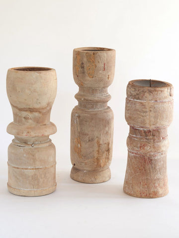 ANTIQUE WOODEN BALUSTRADE CANDLESTICKS