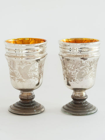 Pair Antique French Mercury Glass Goblets