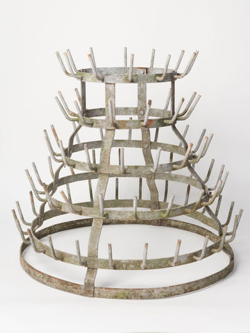 Antique French Galvanised zinc Bottle Dryer Rack, Freestanding