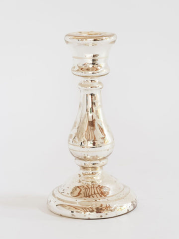 Antique French Etched Mercury Glass Candlestick