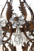 Beautiful 1920's Italian Gilt Tole and Floral Crystal Chandelier