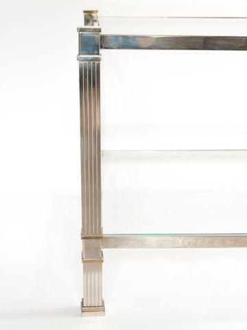 Stunning Mid Century French Chrome, Gold and Glass Two Tier Coffee Table