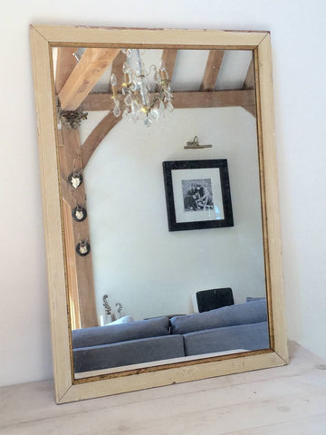 Antique French Reeded frame Rectangular Mirror, original paint