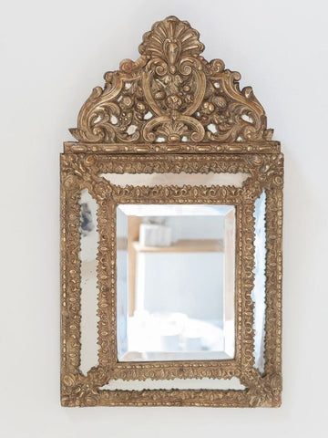 Antique French Napoleon III Brass Cushion Mirror