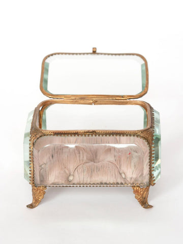 LARGE ANTIQUE 19TH CENTURY FRENCH BEVELLED GLASS JEWELLERY CASKET