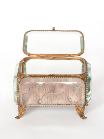 Large Antique 19th Century French Bevelled Glass Jewellery Casket
