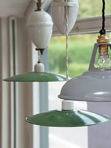 Vintage French Enamel and Porcelain Rise and Fall Pendant ceiling lights - Decorative Antiques UK  - 1