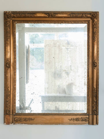 Antique French 19th Century Rectangular Gilt Mirror with foxed glass