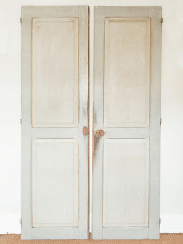 Pair Antique French Panelled Cupboard Doors with original paint