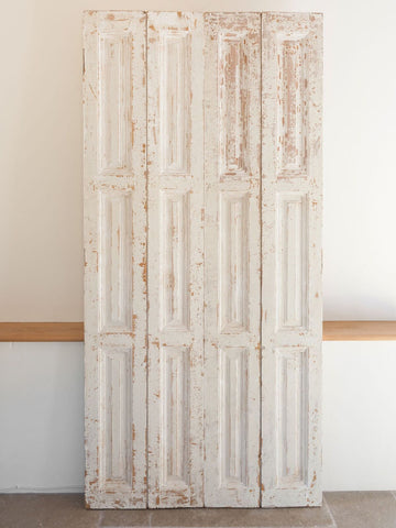 PAIR ANTIQUE FRENCH DRY SCRAPED PANELLED SHUTTERS