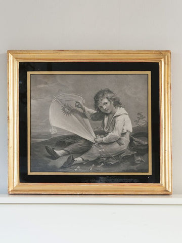 Antique Painting by Joseph Barney, Engraved by T. Gaugain " Boy with a kite" - Decorative Antiques UK - 1