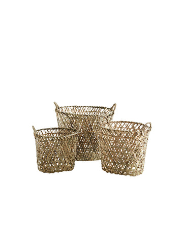 Set of 3 Oval Bamboo Baskets with handles