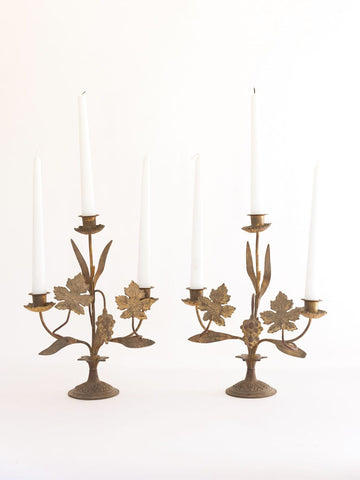 Pair Small Antique French 3 arm candelabras