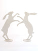 Pair Large Boxing Hares on Stands