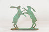 Small pair boxing hares on stand, with verdigris finish - Decorative Antiques UK - 2