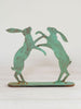 Small pair boxing hares on stand, with verdigris finish - Decorative Antiques UK - 1