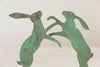 Small pair boxing hares on stand, with verdigris finish - Decorative Antiques UK - 3