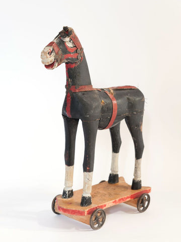 Antique French Toy horse on iron wheels from Paris