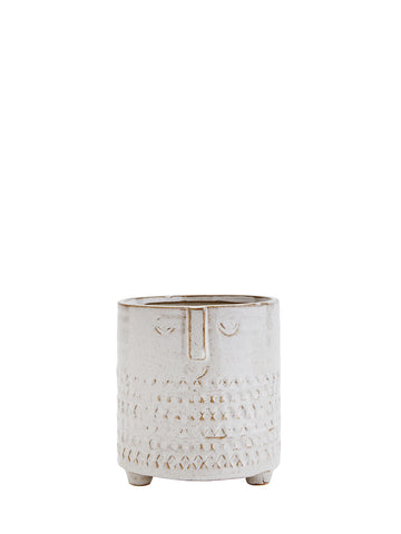 STONEWARE FLOWER POT WITH FACE IMPRINT (TALL)