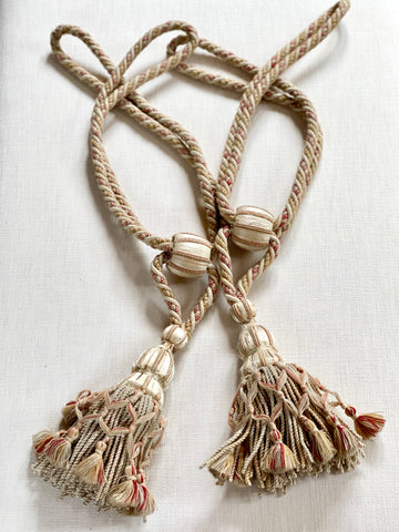 Antique French tasselled curtain tie backs