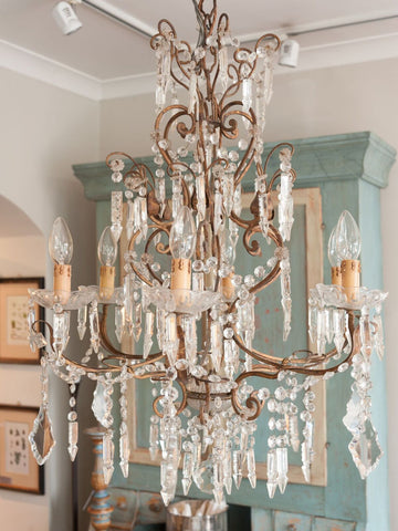 Stunning Large 1920's Italian Crystal Glass Chandelier, fully restored and rewired