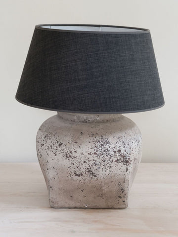 Aged Stone effect Table lamp with Grey linen shade