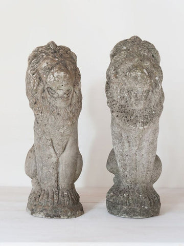 Magnificent Pair of Vintage Composite Stone Lions - Decorative Antiques UK - 1