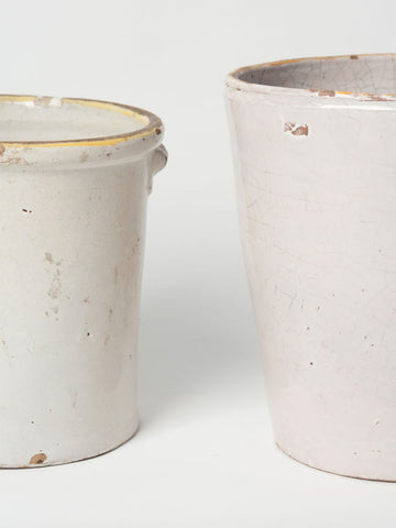 Antique Italian Olive Confit pots with white glaze