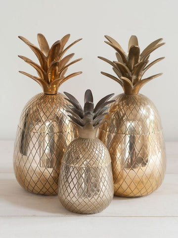 Trio Mid Century Brass Pineapples - Decorative Antiques UK - 1