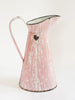 Antique French Pink and White Enamel Pitcher Jug