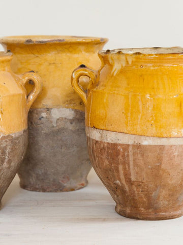 Collection of Antique Yellow Glazed Provencal Confit Pots - Decorative Antiques UK - 1
