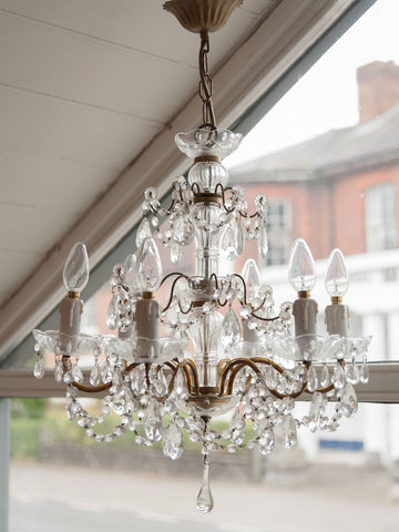 1920's Vintage Italian 6 arm Crystal Chandelier